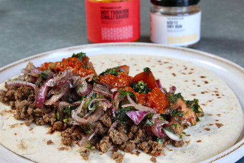 Minced Beef Wraps with Tomato & Onion Salads