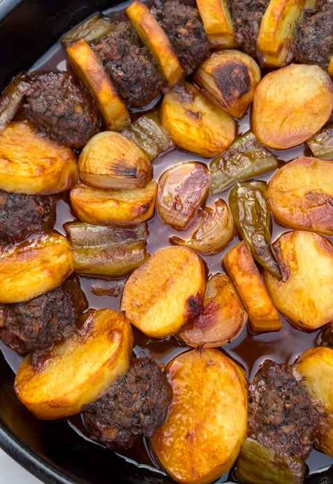 One Pan Kofte Meatballs & Crispy Potatoes