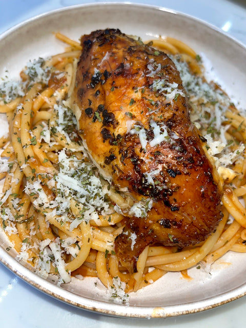 Roast Chicken Pasta with Halloumi